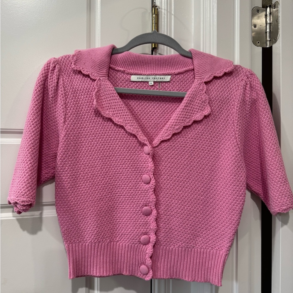 English Factory Scalloped Pink Cardigan